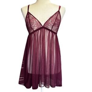 Victoria’s Secret Sheer Lace Babydoll Wine/Deep Burgundy— New With Tags (Size M)